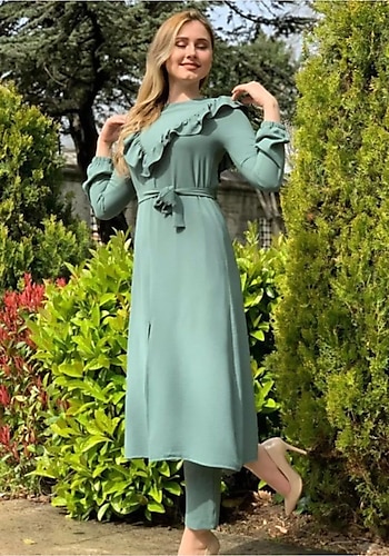 VOLT CLOTHİNG Kadın Çağla Yeşili Tesettür Takım