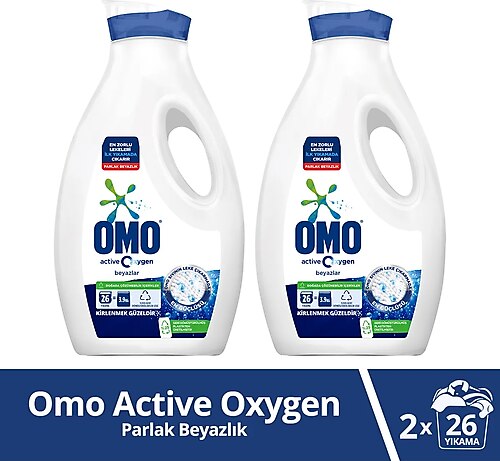 Omo Active Oxygen Beyazlar için Sıvı Deterjan 26 Yıkama 1.69 lt 2'li
