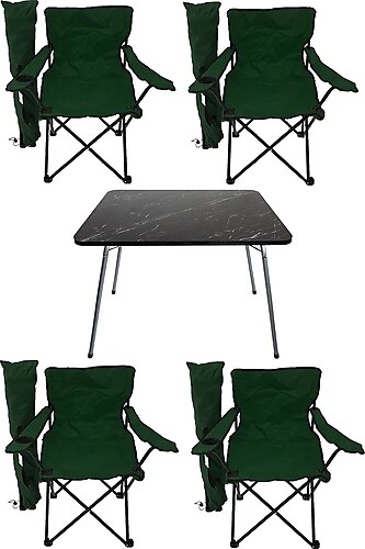 Bofigo Granit Katlanır Masa ve 4 Adet Kamp Sandalyesi Yeşil