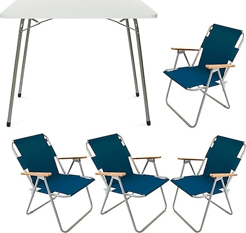 Bofigo Katlanır Masa ve 4 Adet Katlanır Sandalye Kamp Seti Mavi