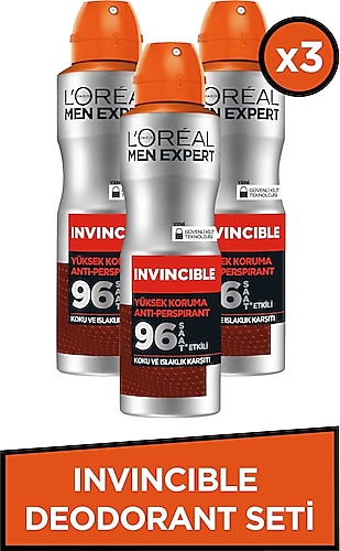 Loreal Paris Men Expert Invincible Anti-Perspırant Erkek Sprey Deodorant 150 ml 3 Adet