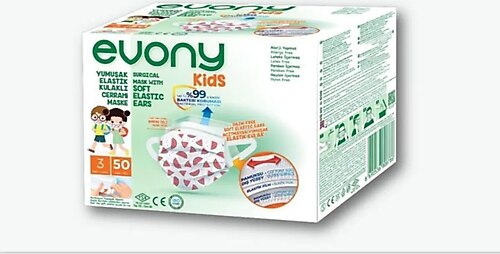 Evony Kids 3 Katlı Yumuşak Elastik Kulaklı Desenli 50'li 2 Paket Çocuk Maskesi
