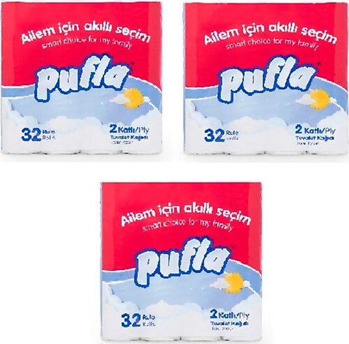 Pufla 2 Katlı 32 Rulo 3'lü Paket Tuvalet Kağıdı