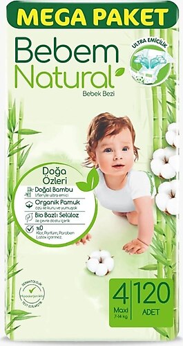 Bebem Natural 4 Numara Maxi 30'lu 4 Paket Bebek Bezi