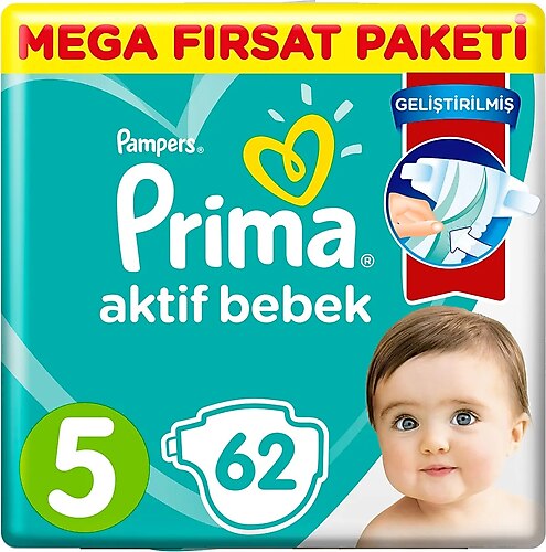 Prima Aktif Bebek 5 Numara Junior 62'li Mega Fırsat Paketi Bebek Bezi