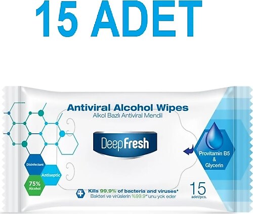 Deep Fresh Alkollü Antiviral 15 Yaprak 15'li Paket Islak Cep Mendili