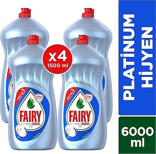 Fairy Platinum Hijyen 1500 ml 4'lü Sıvı Bulaşık Deterjanı