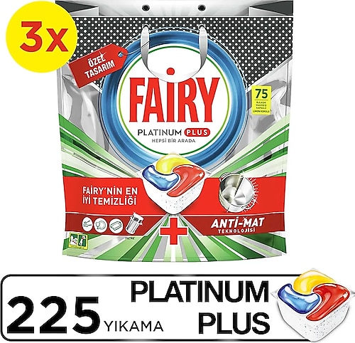 Fairy Platinum Plus 75 Adet 3'lü Paket Bulaşık Makinesi Tableti