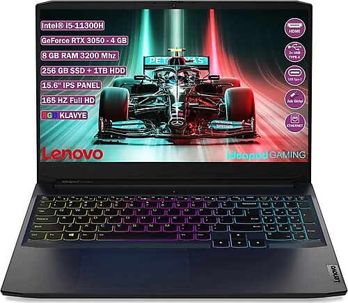 Lenovo IdeaPad Gaming 3 82K100CWTX i5-11300H 8 GB 1 TB + 256 GB SSD RTX3050 15.6" Full HD Notebook