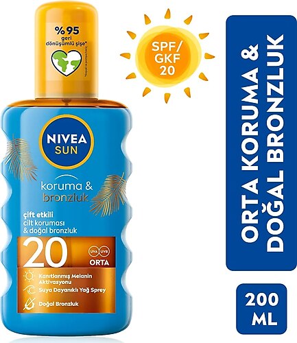 Nivea Sun Koruma & Bronzluk Arttırıcı Güneş Yağı Spreyi Spf 20 200 ml