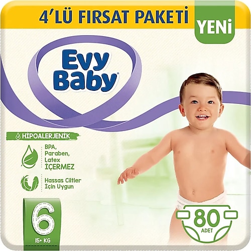 Evy Baby 6 Numara XL 20'li 4 Paket Bebek Bezi