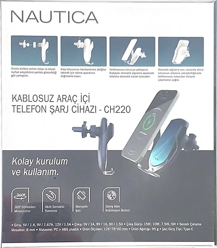 ERİLETİSİM Nautica 15w Hızlı Kablosuz Araç Içi Şarj Cihazı Ve Telefon Tutucu