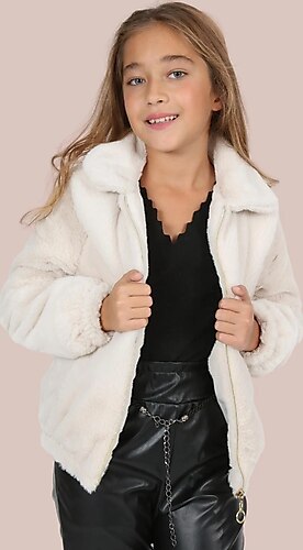 Asortix Kız Çocuk Kürk Kumaş Iç Astarlı Fermuarlı Kışlık Ceket Hırka Mont