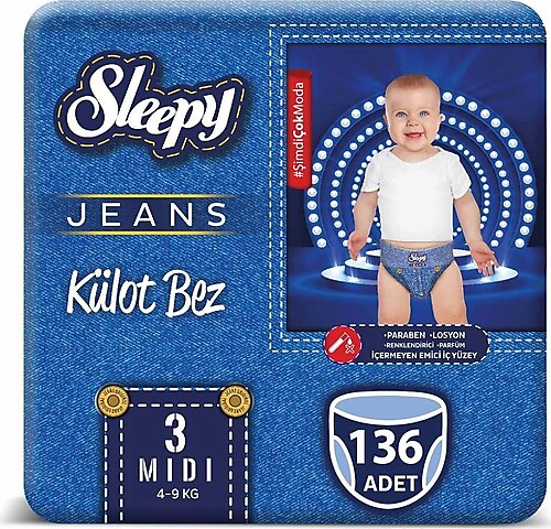 Sleepy Jeans 3 Numara Midi 34'lü 4 Paket Külot Bez