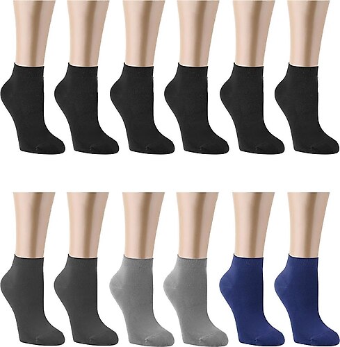 Ozzy Socks 12 Çift Bambu Erkek Dikişsiz Patik Çorap 4 Mevsim Dayanıklı Topuk Ve Burun Koyu Renkler