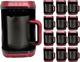 AWOX Kafija (12ADET) Sesli Ve Işıklı Türk Kahve Makinesi 500w Susuz çalışmama emniyeti Otomatik kapanma kırmızı