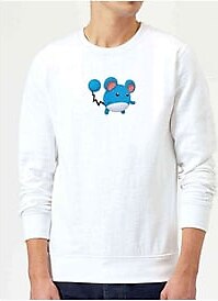 Mavi ve Beyaz Pokemon Illüstrasyon Marill Baskılı Beyaz Erkek Sweatshirt
