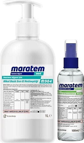 Maratem M904 Alkol Bazlı Sıvı El Antiseptik Ürünü 1 lt ve Dezenfektan 100 ml