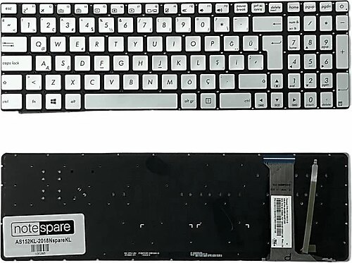 Notespare Asus Rog GL552J, GL552JX Uyumlu Laptop Işıklı Klavye Gümüş TR