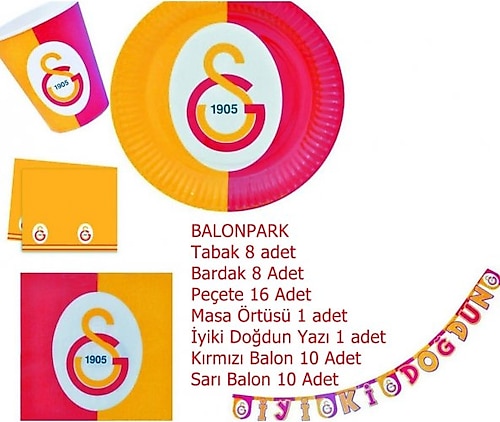 8 Kişilik Galatasaray Doğum Günü Konsepti Parti Malzemeleri Seti