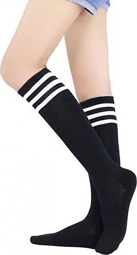 2li Kadın Çizgili Dizaltı Kolej Çorap Pamuklu Rahat Uzun