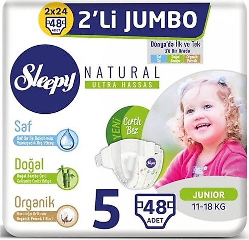 Sleepy Natural 5 Numara Junior 48'li Jumbo 2 Paket Bebek Bezi