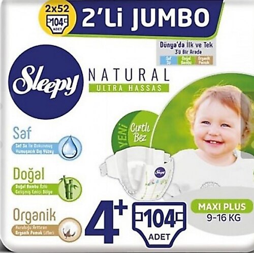 Sleepy Natural 4+ Numara Maxi Plus 52'li 2 Paket Bebek Bezi