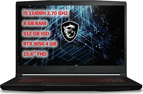 MSI GF63 THIN 11UC-617XTR i5-11400H 8 GB 512 GB SSD RTX3050 15.6" Full HD Notebook