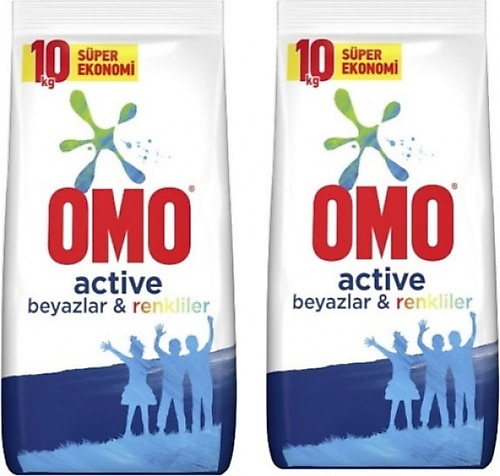 Omo Active 10 kg 66 Yıkama 2'li Paket Beyazlar ve Renkliler için Toz Deterjan