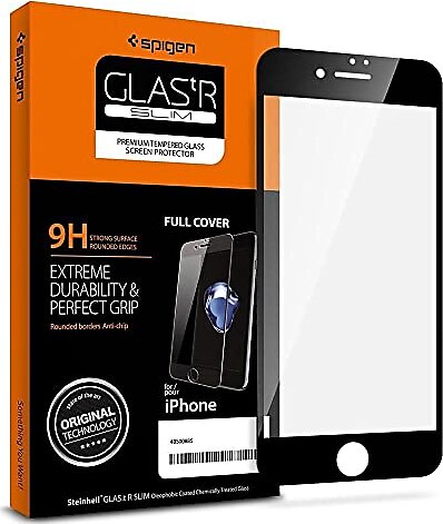 Spigen Apple iPhone SE (2022 / 2020) / iPhone 8 / iPhone 7 Cam Ekran Koruyucu Tam Kaplayan GLAS.tR Slim Full Cover Black - AGL01314