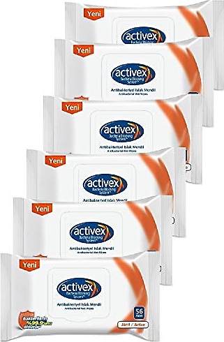 Activex Aktif Antibakteriyel 56 Yaprak 6'lı Paket Islak Mendil
