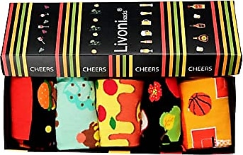 Livoni 5 Pairs Of Unisex Cotton Socks Gift Box with Colorful and Fun Designs, Size: 39-42, Model Name: Pizza Slice 5 pieces with box