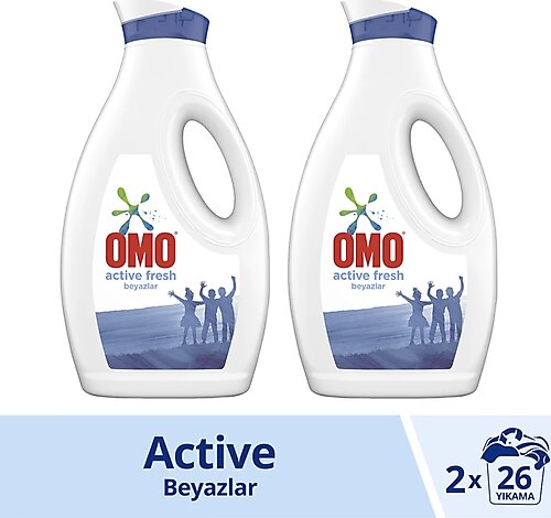 Omo Active Fresh Beyazlar için Sıvı Deterjan 26 Yıkama 1.69 lt 2'li
