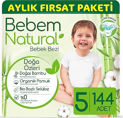 Bebem Natural 5 Numara Junior 144'lü Bebek Bezi