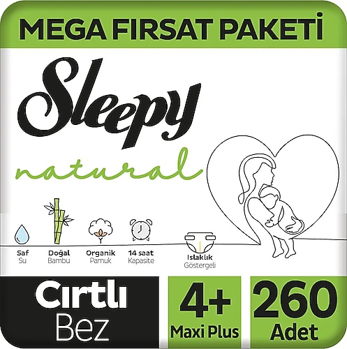 Sleepy Natural 4+ Numara Maxi Plus 260'lı Bebek Bezi