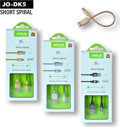 Jopus Short Spiral Micro Data ve Şarj Kısa Kablo - Gümüş