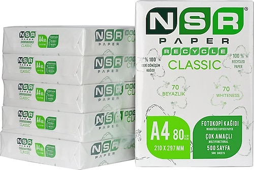 NSR Paper Classic Geri Dönüştürülmüş A4 80 gr 2500 Yaprak 5'li Paket Fotokopi Kağıdı
