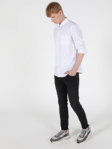 Colins Slim Fit Shirt Neck Erkek Beyaz Uzun Kol Gömlek (458955393)