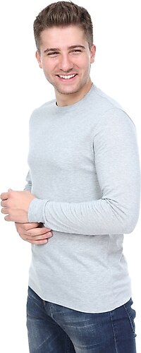 Mevsimlik Uzun Kol Pamuk Tişort Long Sleeve Cotton Basic T-Shirt-Gri