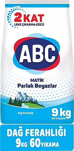 Abc Matik Toz Çamaşır Deterjanı 9KG Dağ Ferahlığı Parlak Beyazlar