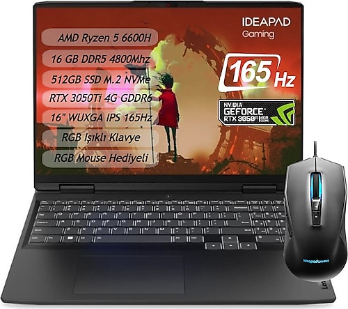 Lenovo IdeaPad Gaming 3 16ARH7 82SC0062TX Ryzen 5 6600H 16 GB 512 GB SSD RTX3050Ti 16" Notebook