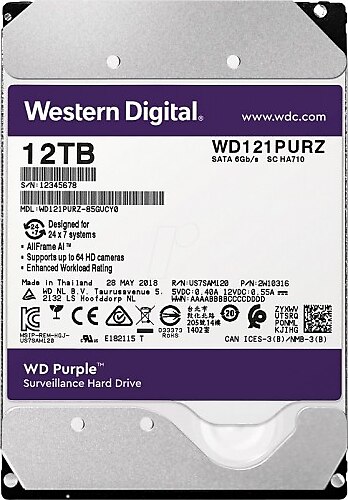 Western Digital 3.5" 12 TB Purple WD121PURZ SATA 3.0 7200 RPM Hard Disk