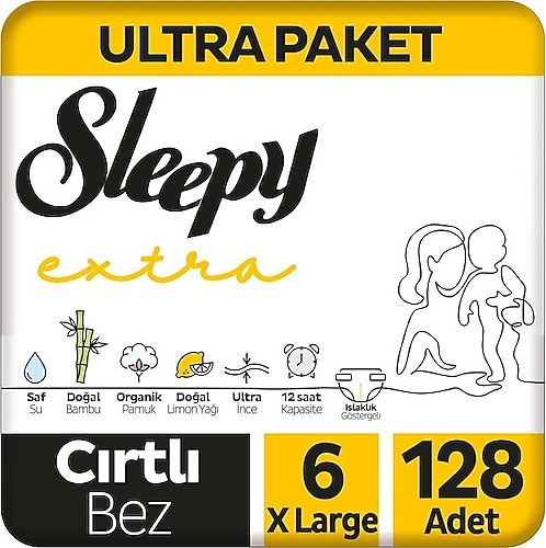 Sleepy Extra Günlük Aktivite 6 Numara XL 64'lü 2 Paket Bebek Bezi