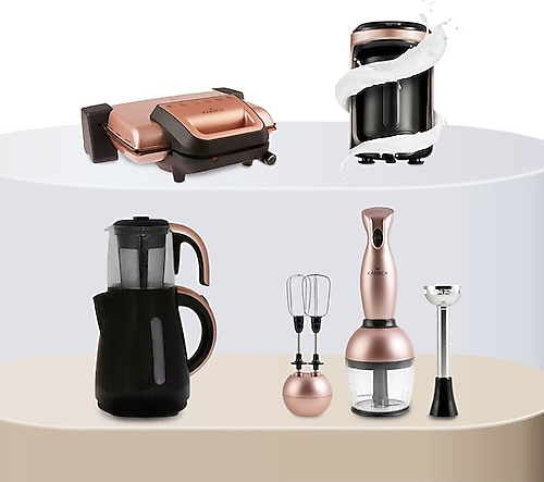 Karaca Gurme Evlilik Paketi Tost Makinesi Kahve Makinesi Çay Makinesi Blender Set - Rose Gold