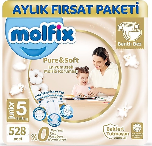 Molfix Pure&Soft 5 Numara Junior 528'li Bebek Bezi