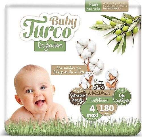 Baby Turco Doğadan 4 Numara Maxi 180'li Bebek Bezi